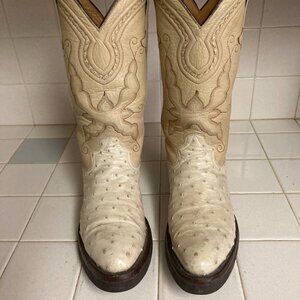 Gavel White Ostrich Exotic Cowboy Boots Handmade Unique Rare 9.5 EE Super Sole